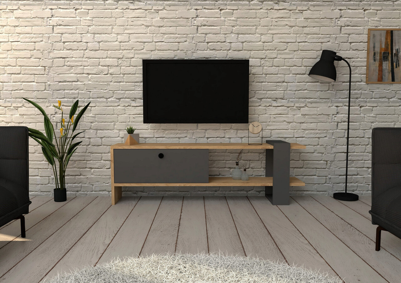 Comoda TV, Hanah Home, Yonca, 120x36.8x25 cm, Antracit / Stejar - imagine 7